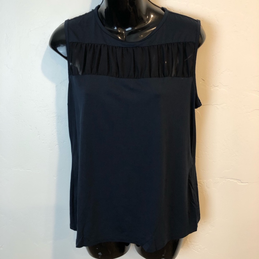 Doncaster Navy Sleeveless Blouse with Black Mesh Sheer Detail Large
